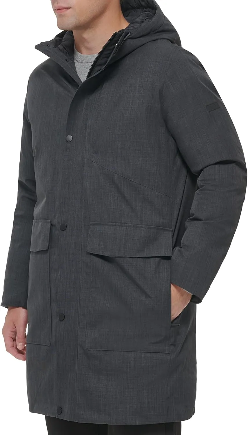 DKNY Men's Water Resistant Hooded Logo Parka Jacket