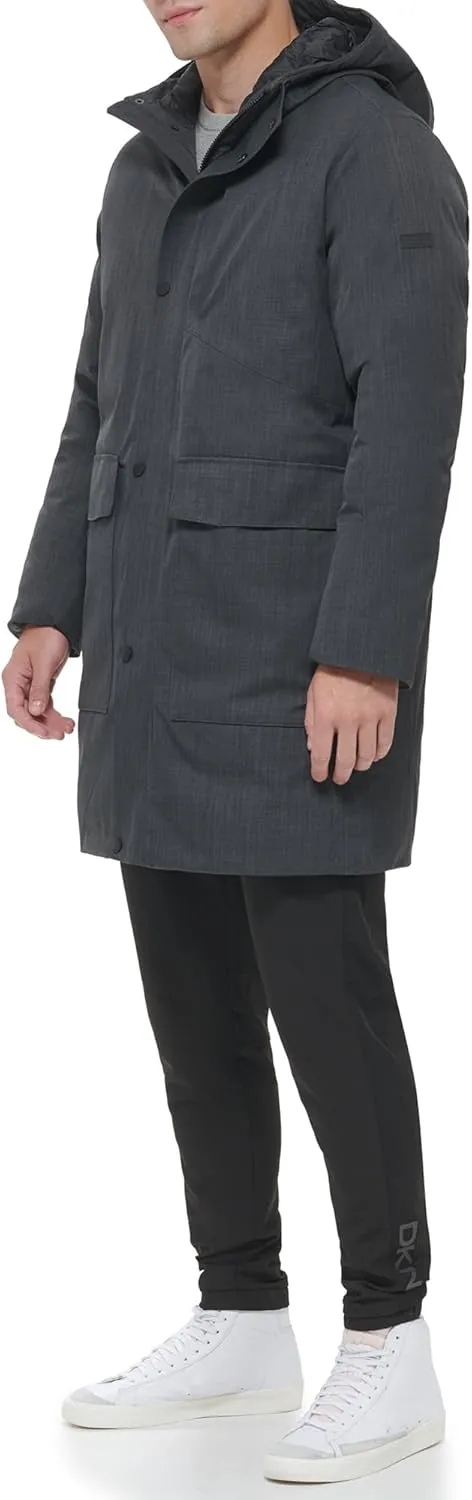 DKNY Men's Water Resistant Hooded Logo Parka Jacket
