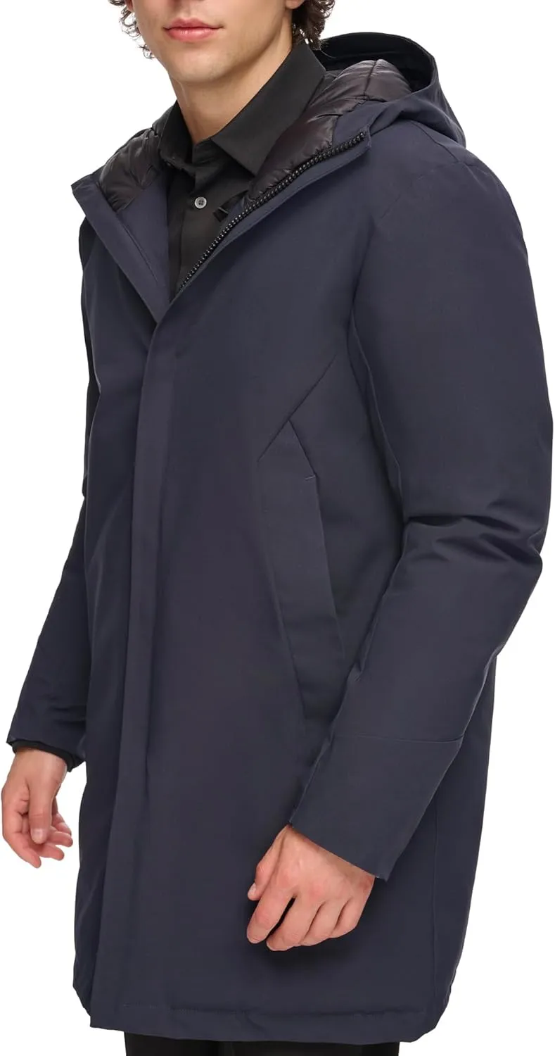 DKNY Men's Water Resistant Hooded Logo Parka Jacket