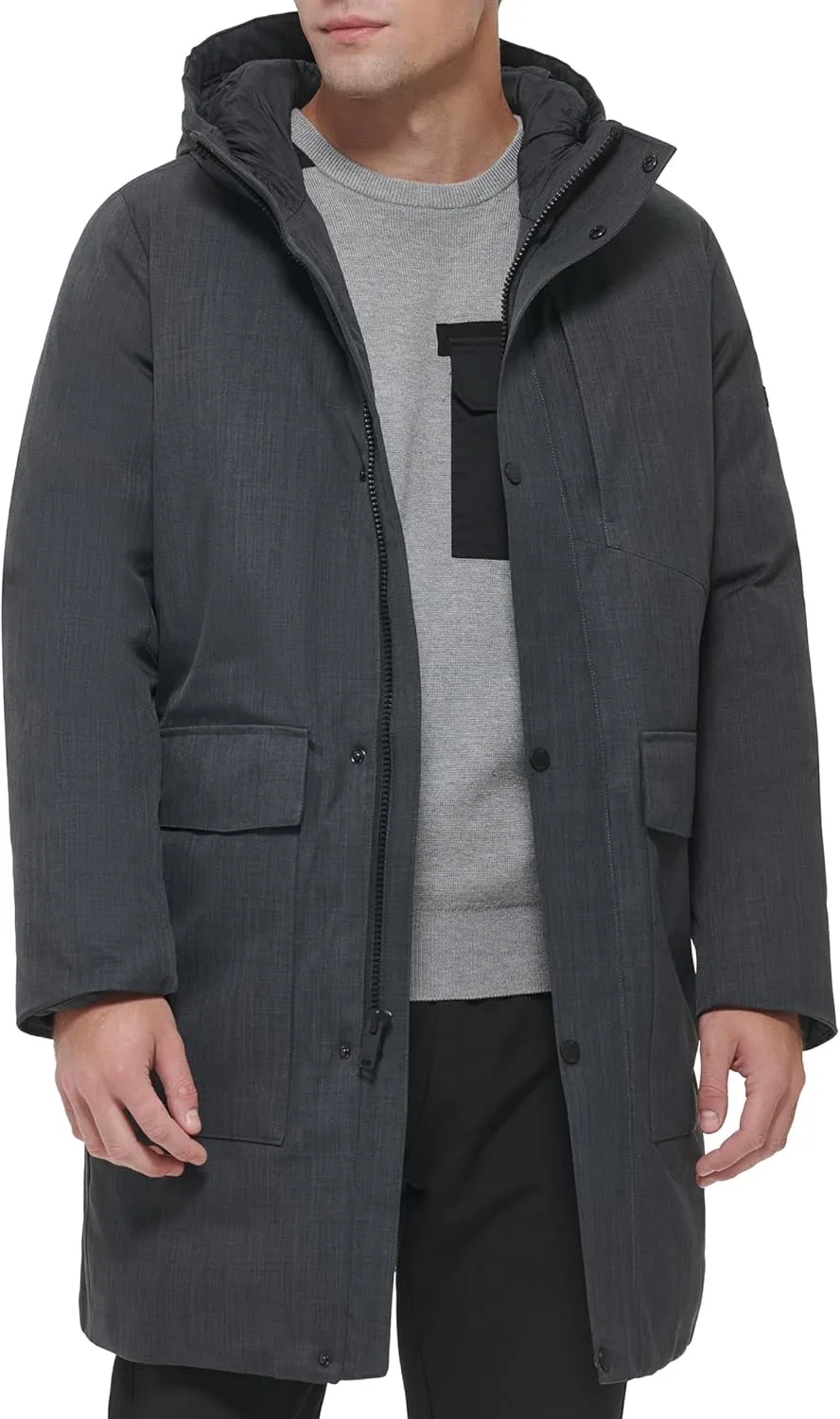DKNY Men's Water Resistant Hooded Logo Parka Jacket