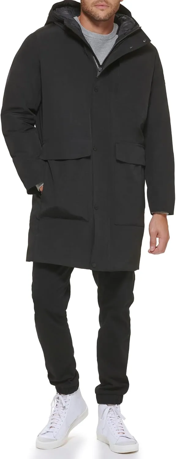DKNY Men's Water Resistant Hooded Logo Parka Jacket