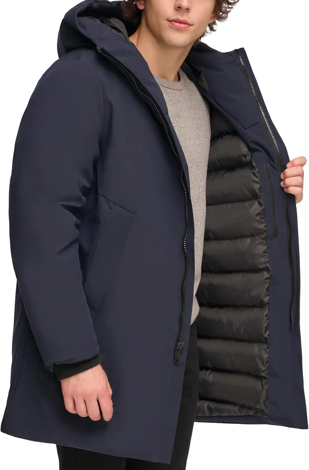 DKNY Men's Water Resistant Hooded Logo Parka Jacket