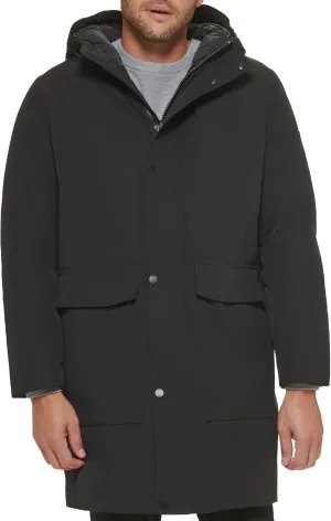 DKNY Men's Water Resistant Hooded Logo Parka Jacket