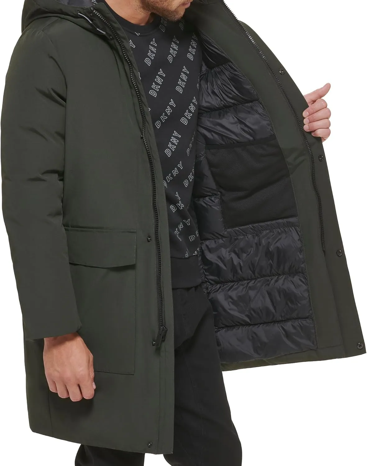 DKNY Men's Water Resistant Hooded Logo Parka Jacket