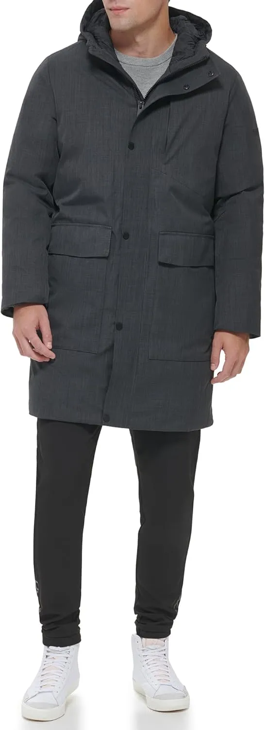 DKNY Men's Water Resistant Hooded Logo Parka Jacket