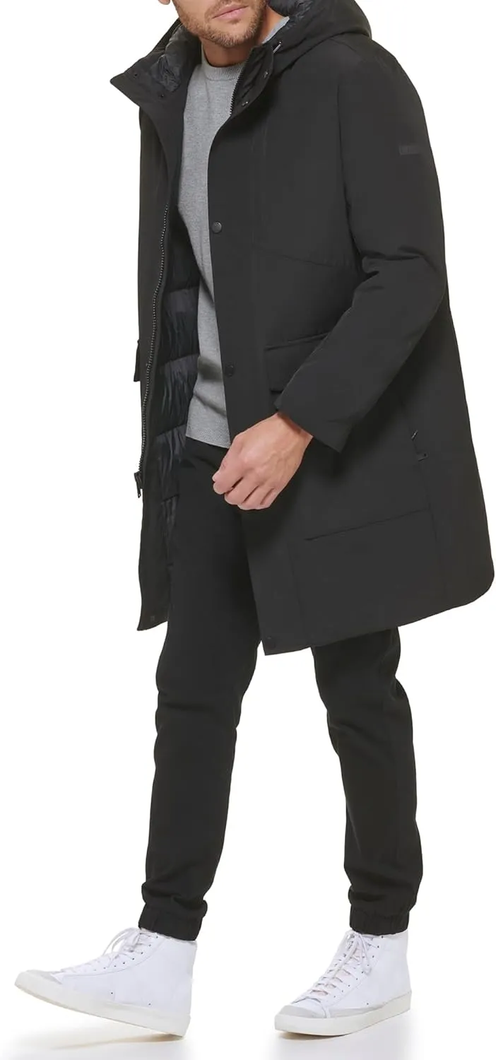 DKNY Men's Water Resistant Hooded Logo Parka Jacket