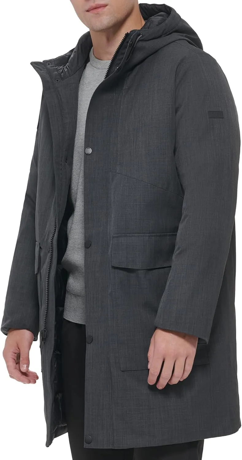 DKNY Men's Water Resistant Hooded Logo Parka Jacket