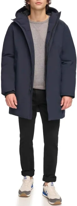 DKNY Men's Water Resistant Hooded Logo Parka Jacket