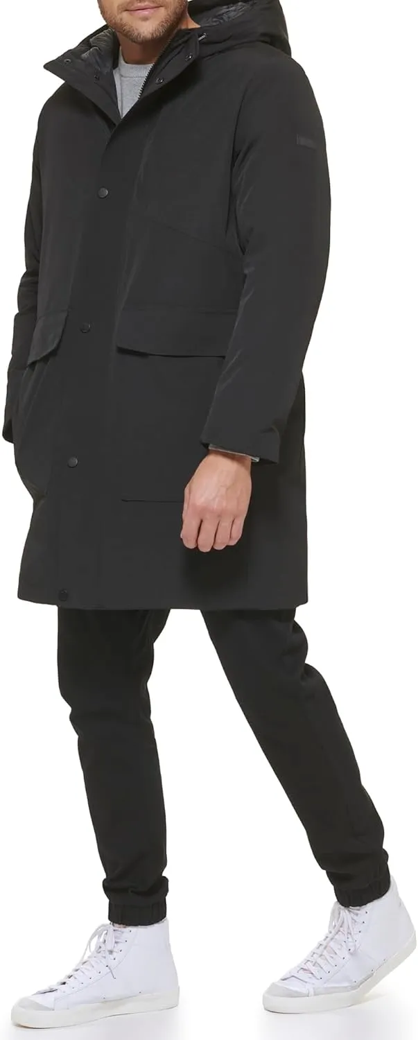 DKNY Men's Water Resistant Hooded Logo Parka Jacket