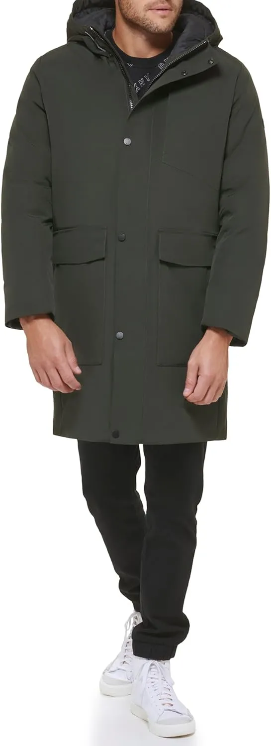 DKNY Men's Water Resistant Hooded Logo Parka Jacket