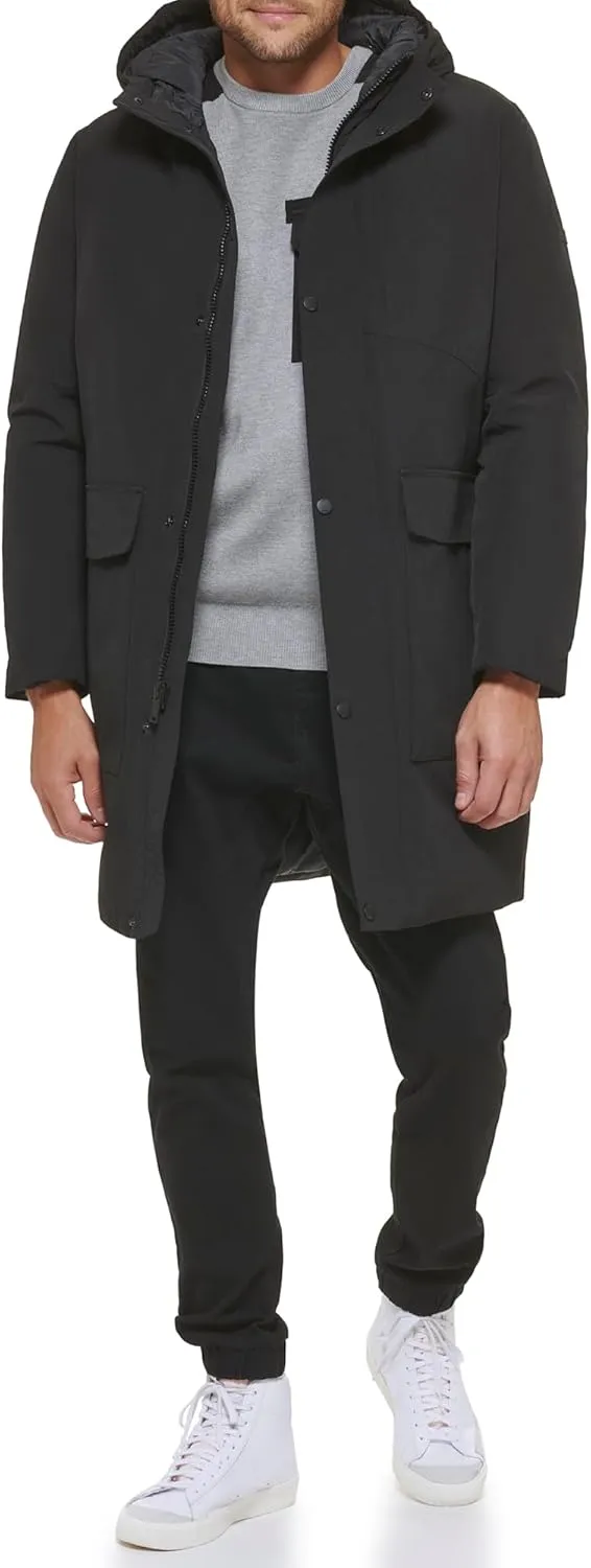 DKNY Men's Water Resistant Hooded Logo Parka Jacket