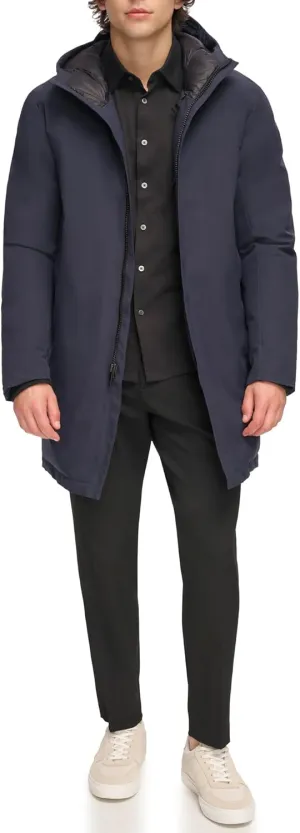DKNY Men's Water Resistant Hooded Logo Parka Jacket