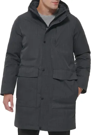 DKNY Men's Water Resistant Hooded Logo Parka Jacket