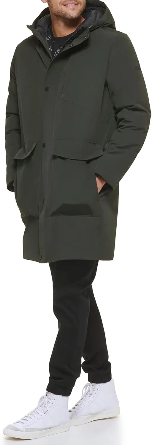 DKNY Men's Water Resistant Hooded Logo Parka Jacket