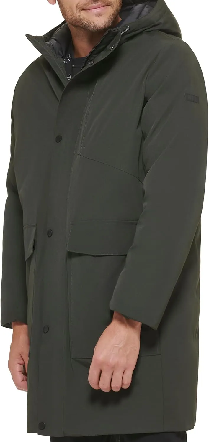 DKNY Men's Water Resistant Hooded Logo Parka Jacket
