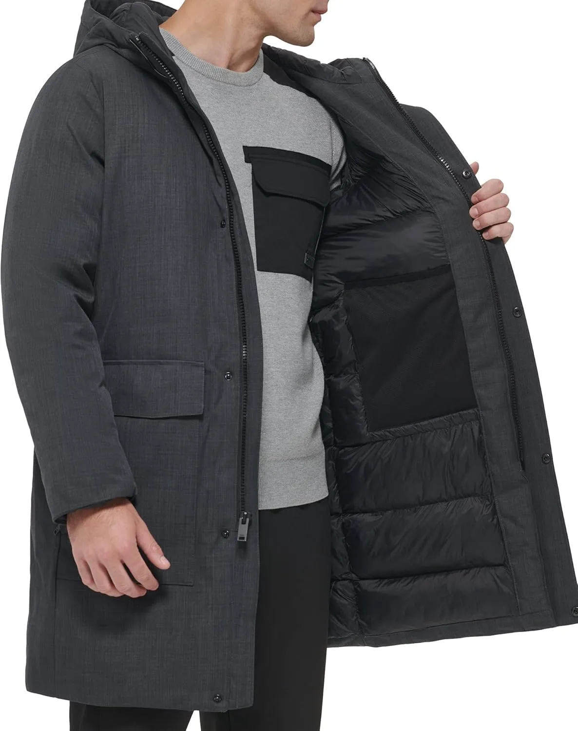 DKNY Men's Water Resistant Hooded Logo Parka Jacket