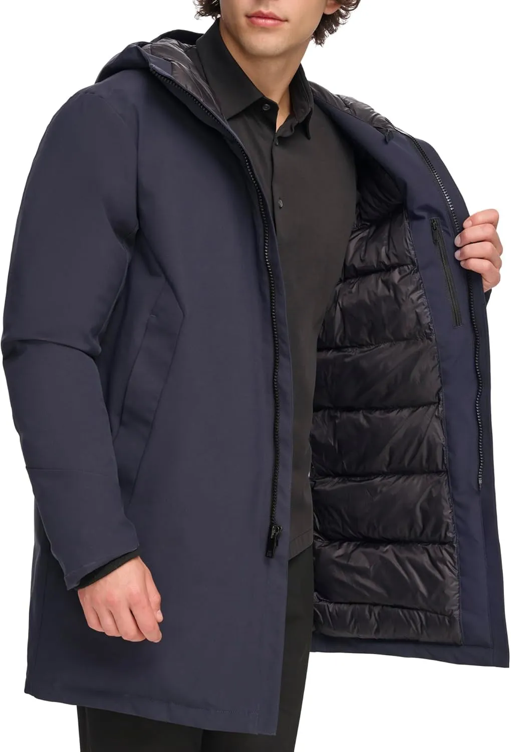 DKNY Men's Water Resistant Hooded Logo Parka Jacket
