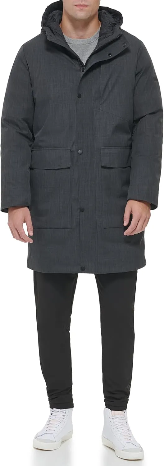DKNY Men's Water Resistant Hooded Logo Parka Jacket