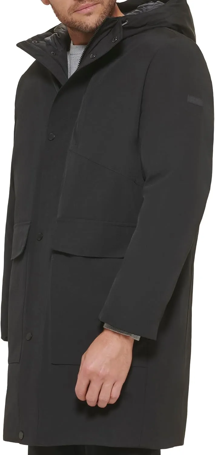 DKNY Men's Water Resistant Hooded Logo Parka Jacket