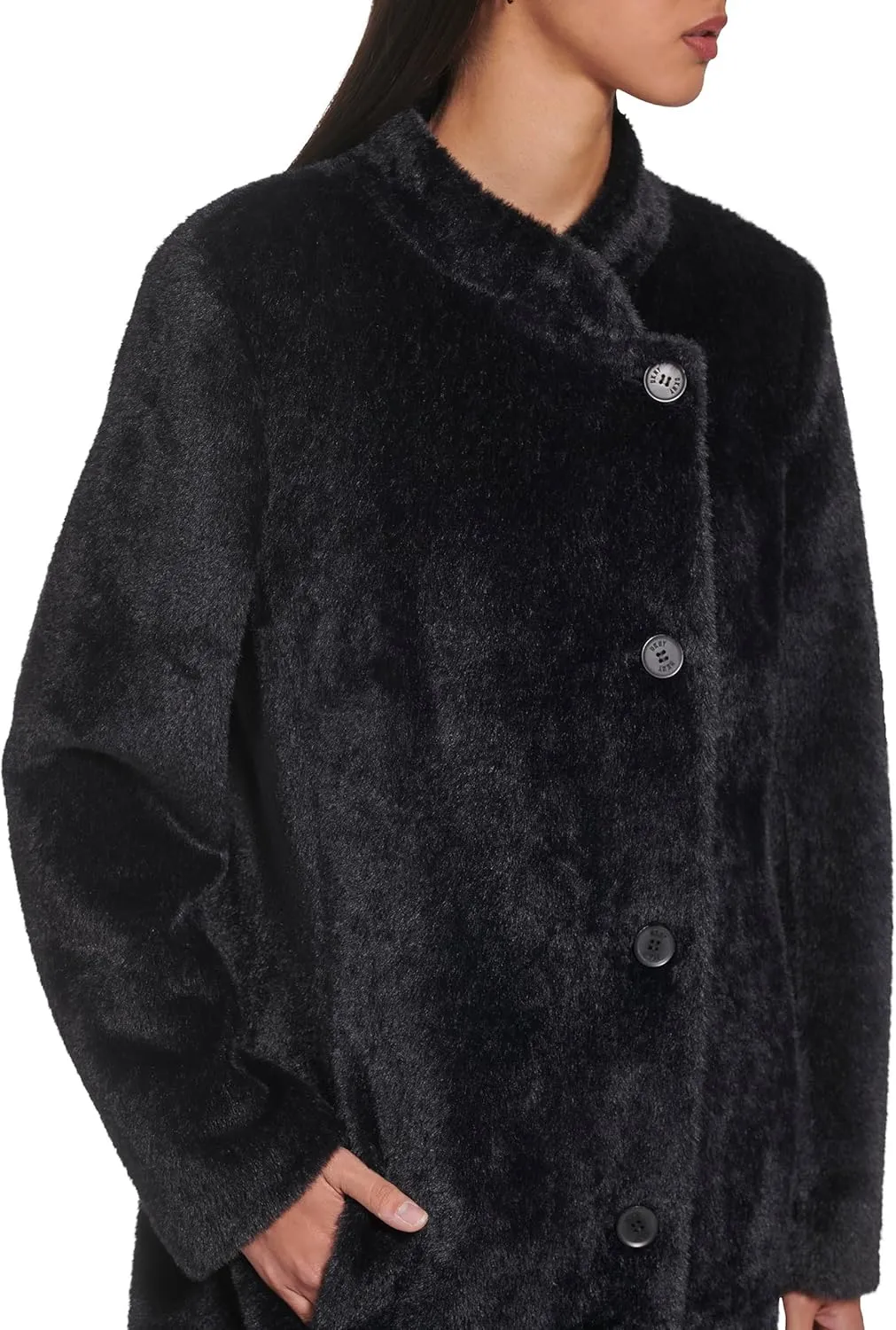 DKNY Womens Wool-Blend Button-up Asymmetrical Overcoat
