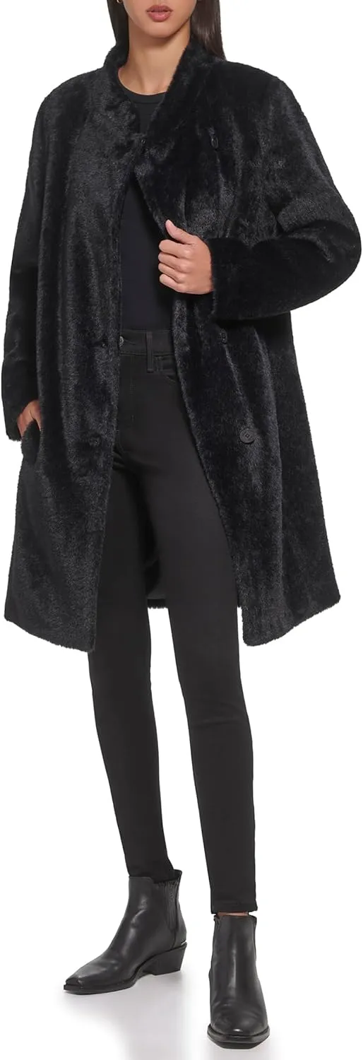 DKNY Womens Wool-Blend Button-up Asymmetrical Overcoat