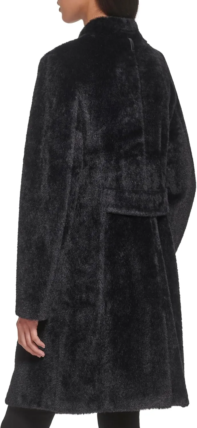DKNY Womens Wool-Blend Button-up Asymmetrical Overcoat