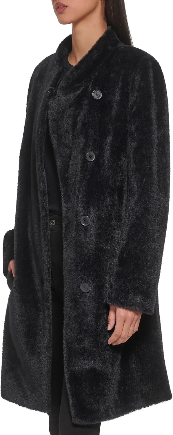 DKNY Womens Wool-Blend Button-up Asymmetrical Overcoat