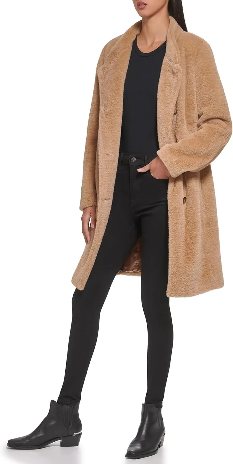 DKNY Womens Wool-Blend Button-up Asymmetrical Overcoat
