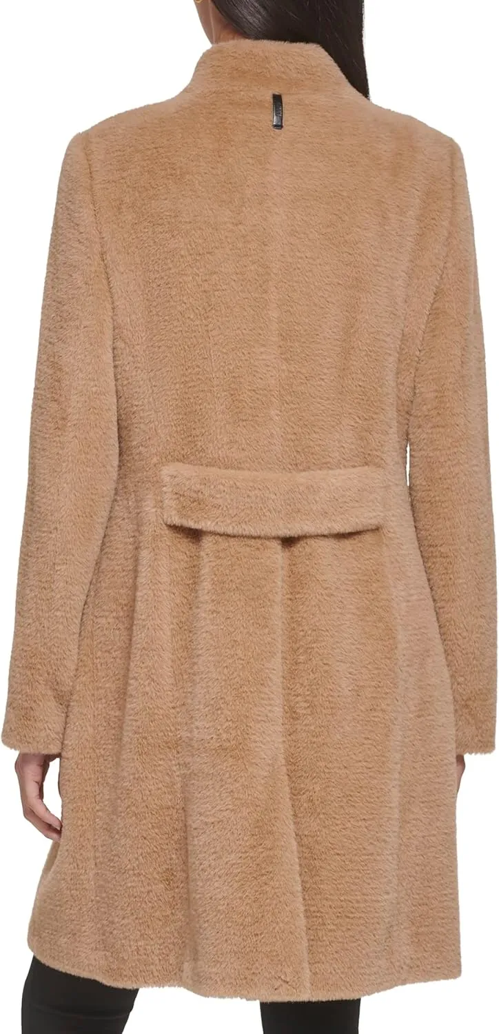 DKNY Womens Wool-Blend Button-up Asymmetrical Overcoat