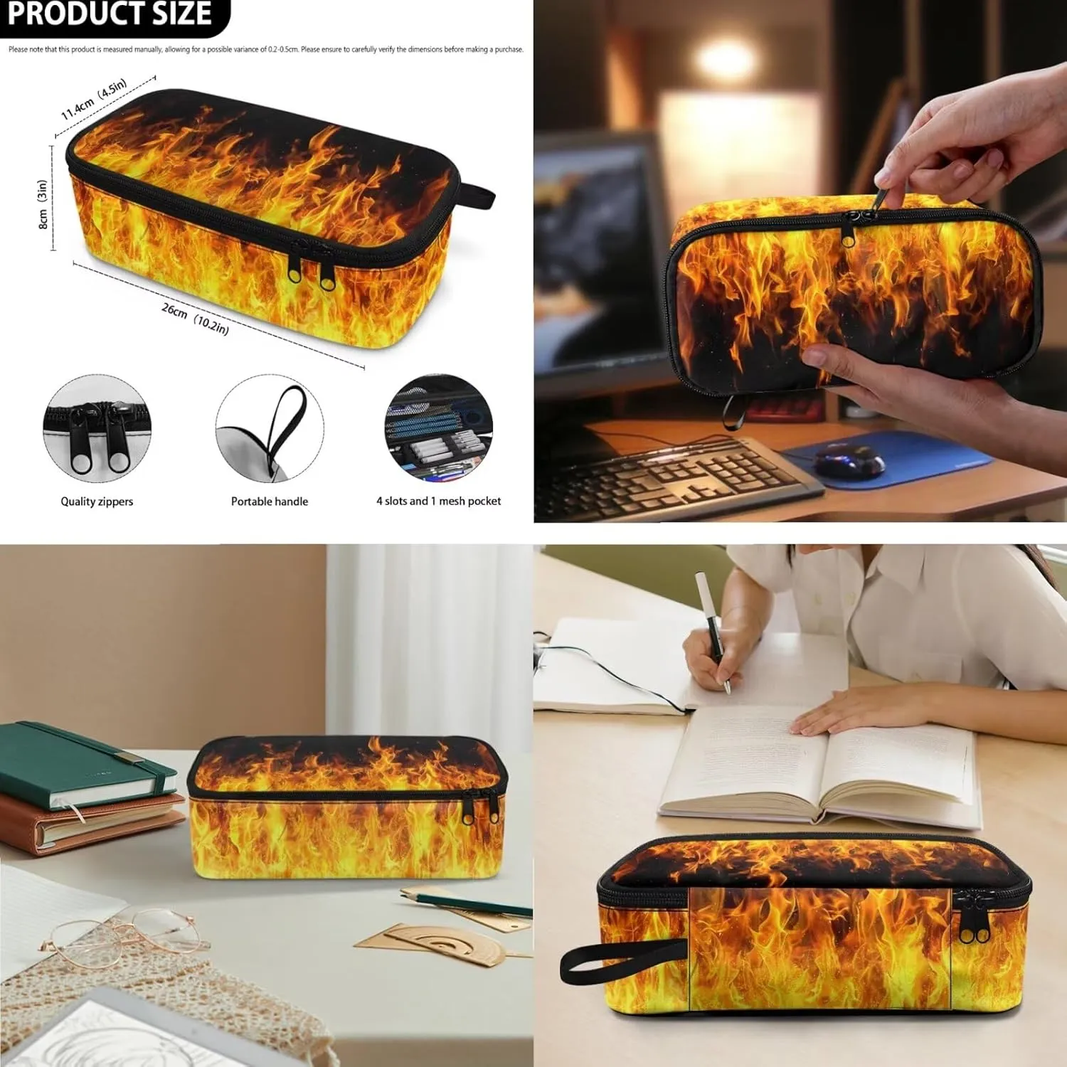 doginthehole 3D Flame Backpack for Boys Cool Lightweight Kids Bookbag with Lunch Box 3 Piece Large Capacity Boys School Bags 9-10 Years for Elementary Middle School Casual Travel Book Bags