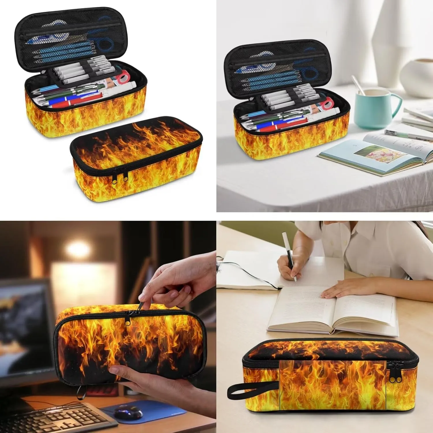 doginthehole 3D Flame Backpack for Boys Cool Lightweight Kids Bookbag with Lunch Box 3 Piece Large Capacity Boys School Bags 9-10 Years for Elementary Middle School Casual Travel Book Bags