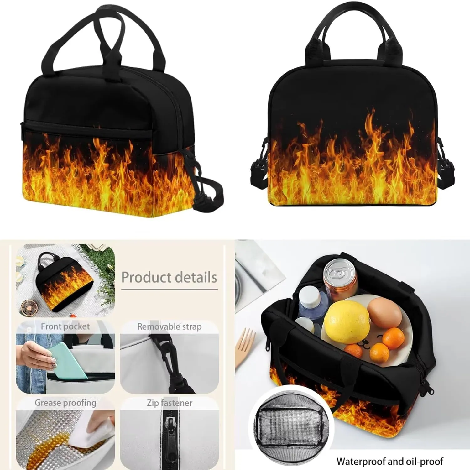 doginthehole 3D Flame Backpack for Boys Cool Lightweight Kids Bookbag with Lunch Box 3 Piece Large Capacity Boys School Bags 9-10 Years for Elementary Middle School Casual Travel Book Bags
