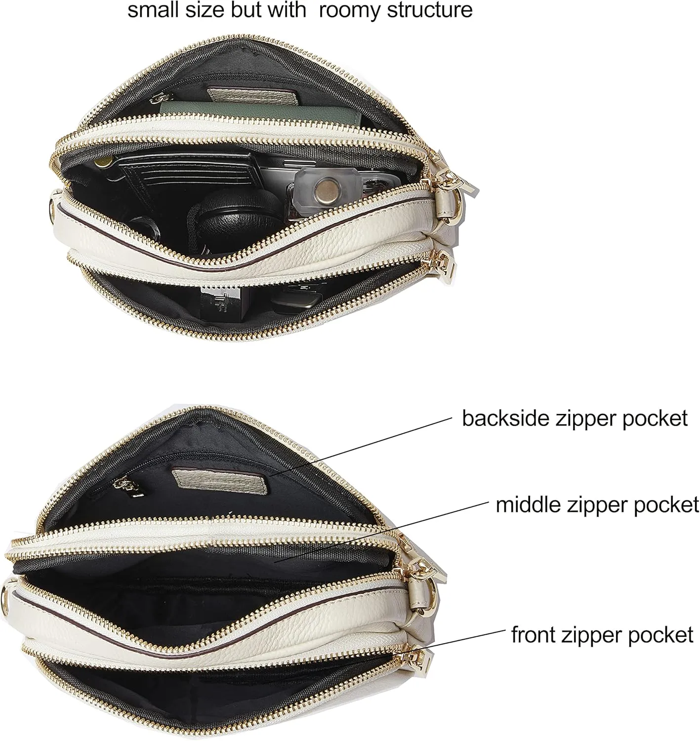 DORIS&JACKY Leather Crossbody Bag For Women Small Soft Triple Zipper Shoulder Handbags With Adjustable Strap