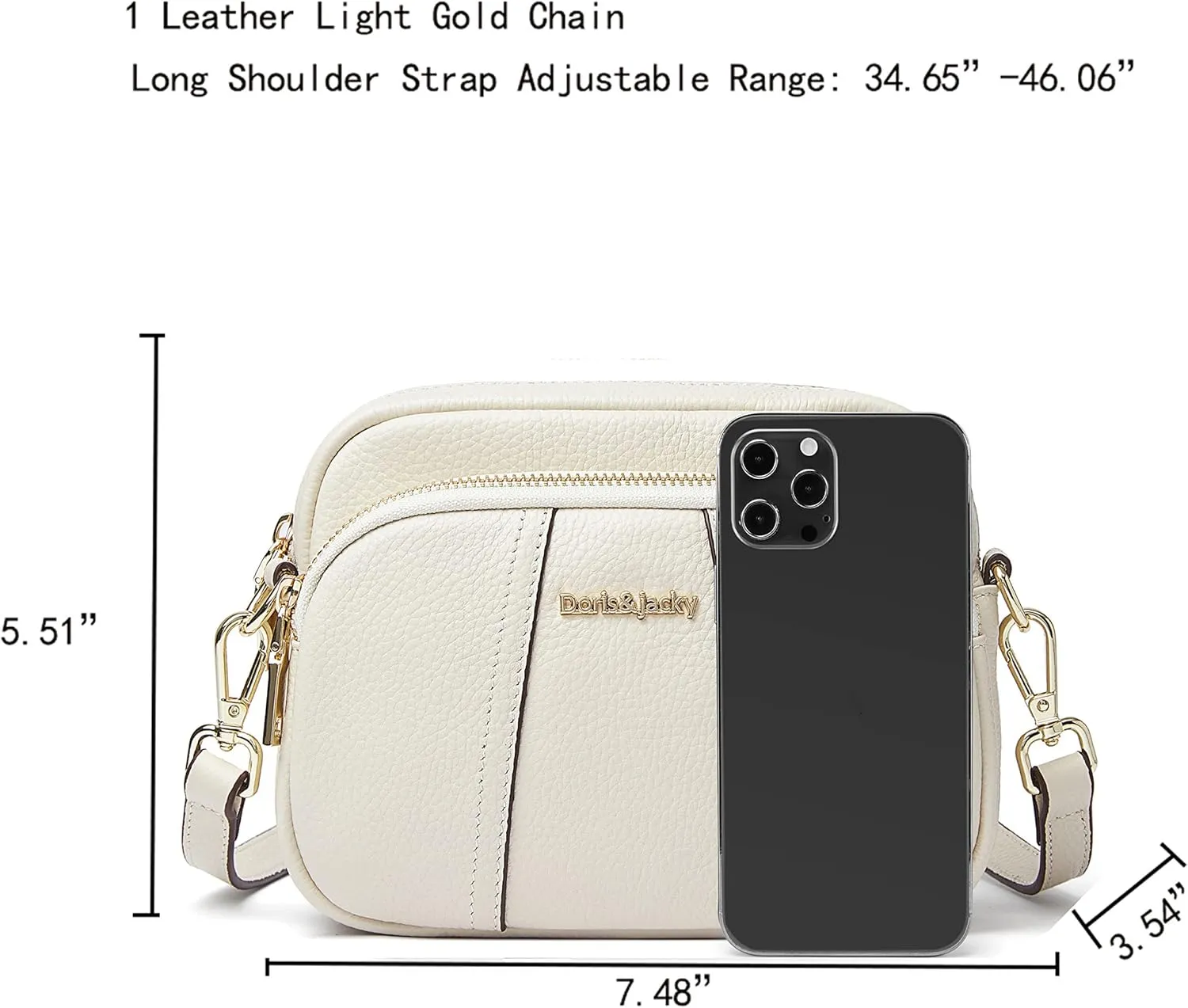 DORIS&JACKY Leather Crossbody Bag For Women Small Soft Triple Zipper Shoulder Handbags With Adjustable Strap
