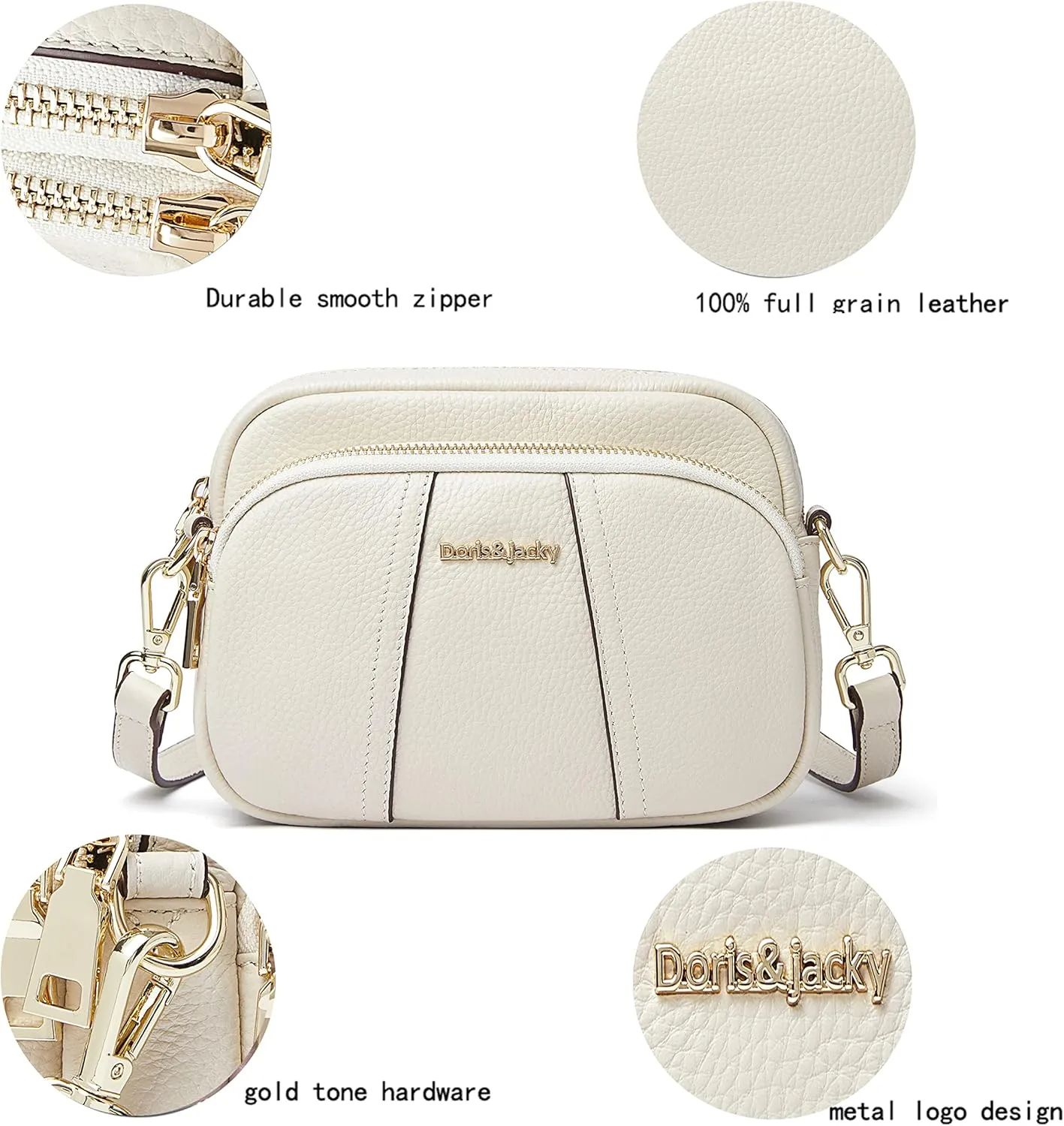 DORIS&JACKY Leather Crossbody Bag For Women Small Soft Triple Zipper Shoulder Handbags With Adjustable Strap