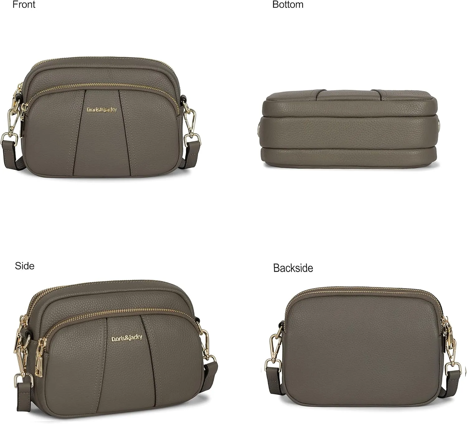 DORIS&JACKY Leather Crossbody Bag For Women Small Soft Triple Zipper Shoulder Handbags With Adjustable Strap
