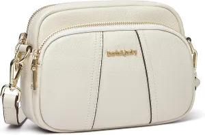 DORIS&JACKY Leather Crossbody Bag For Women Small Soft Triple Zipper Shoulder Handbags With Adjustable Strap