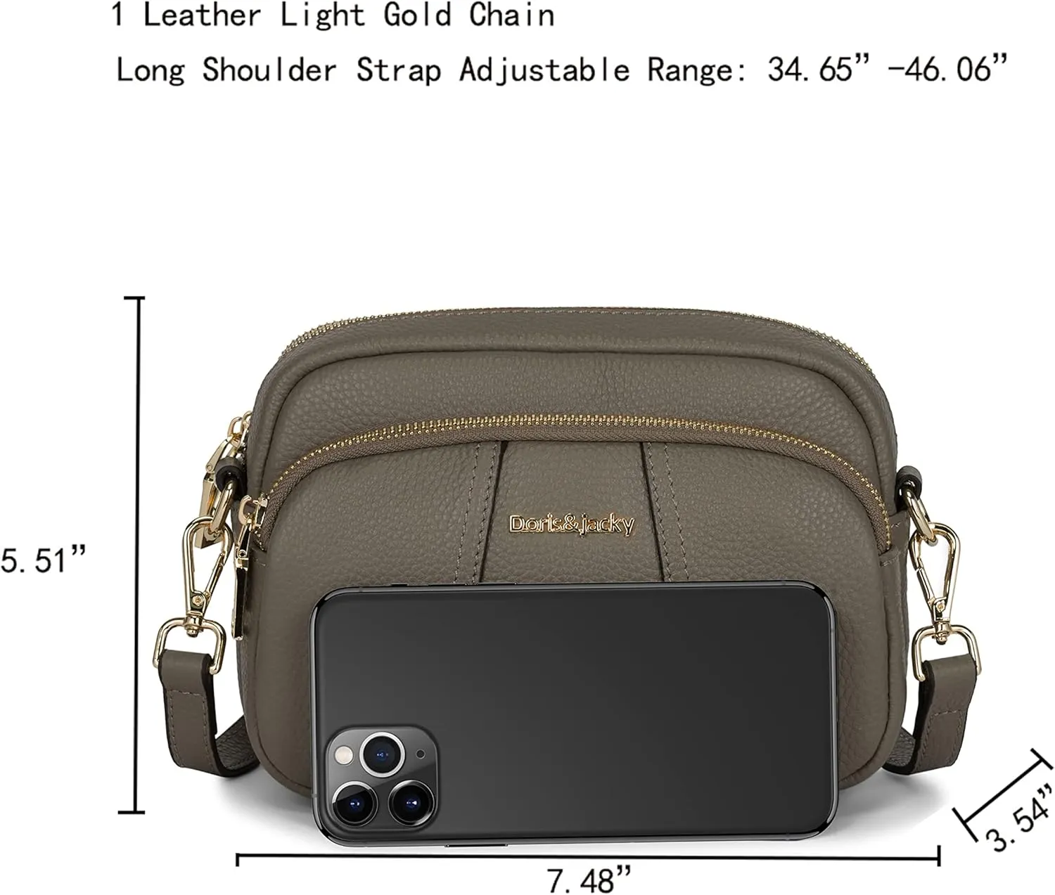 DORIS&JACKY Leather Crossbody Bag For Women Small Soft Triple Zipper Shoulder Handbags With Adjustable Strap