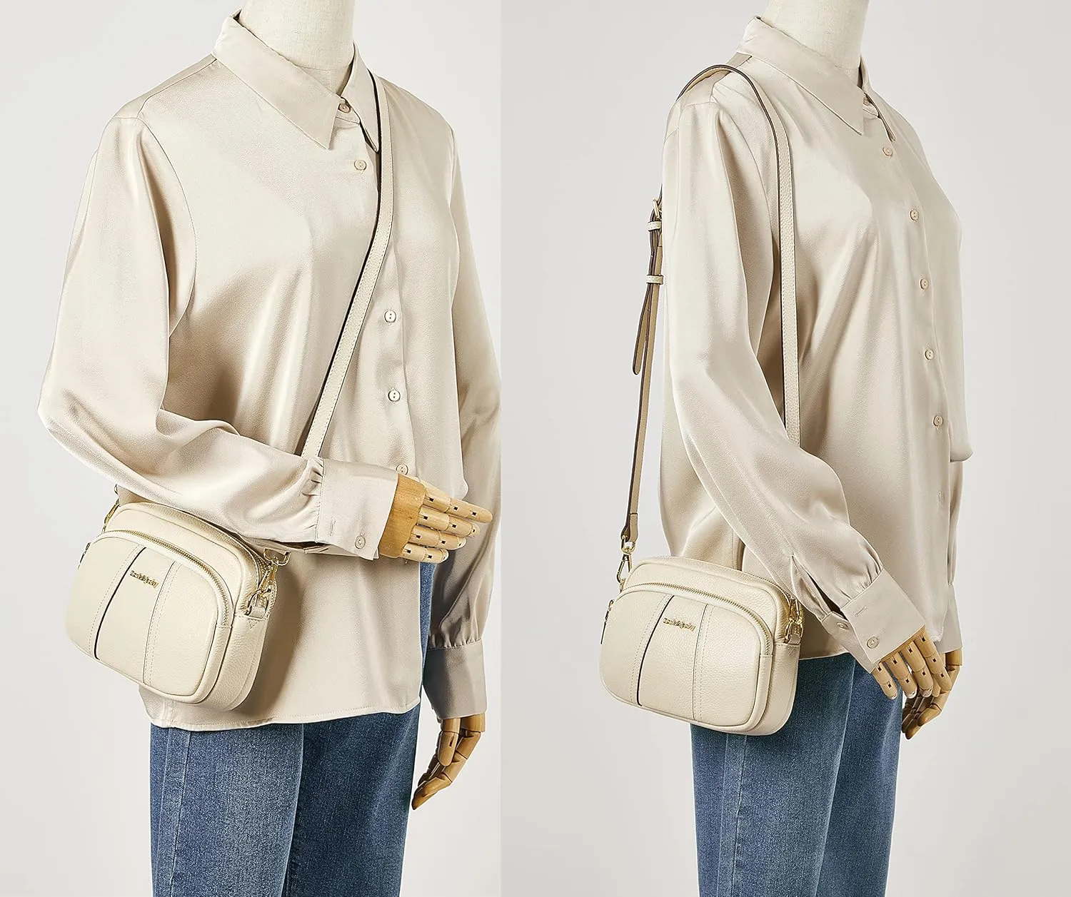 DORIS&JACKY Leather Crossbody Bag For Women Small Soft Triple Zipper Shoulder Handbags With Adjustable Strap