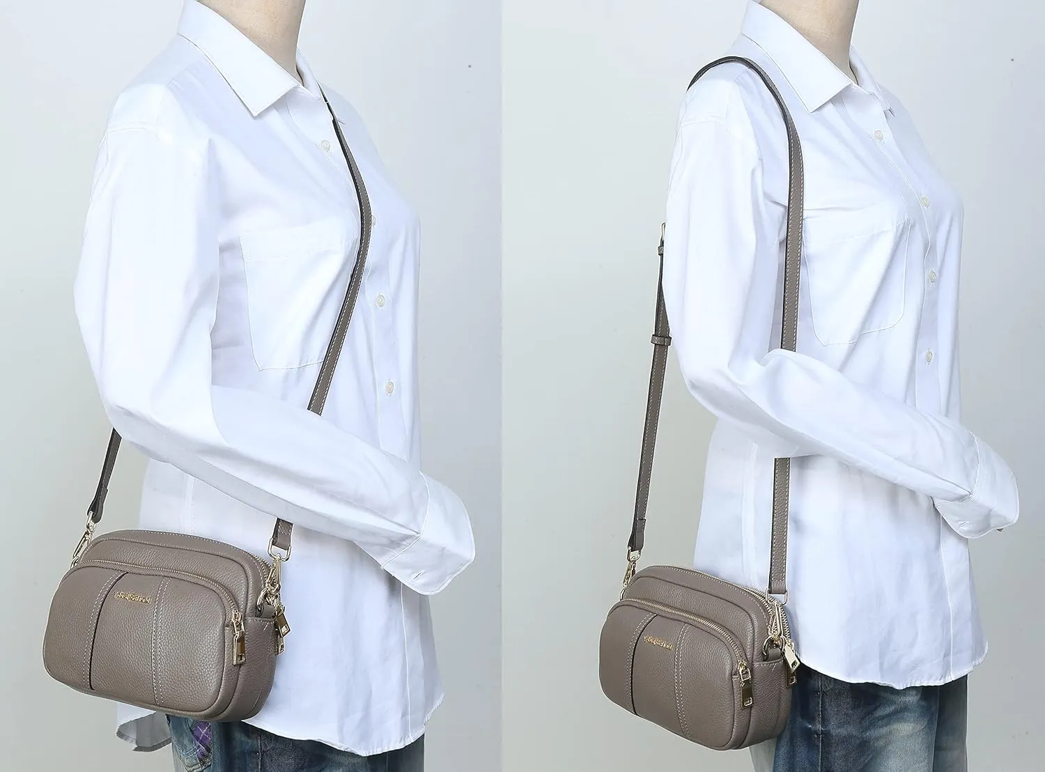 DORIS&JACKY Leather Crossbody Bag For Women Small Soft Triple Zipper Shoulder Handbags With Adjustable Strap