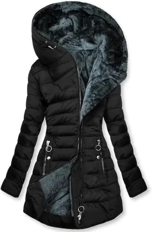 Down Jackets for Women Winter Full Zipper Hooded Sherpa Mid Length Down Coat Cozy Line Plush Lightweight Warm Long Outwear