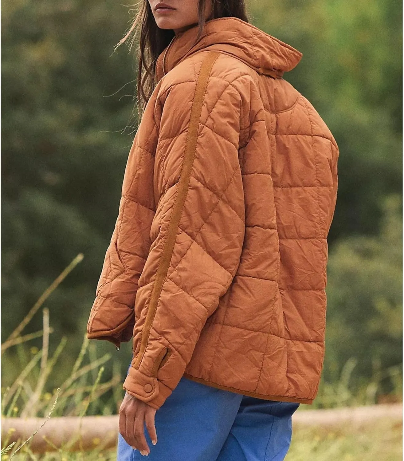Esmeling Womens Baggy Lightweight Puffer Jackets Quilted Full Zip Packable Short Down Coat with Pockets