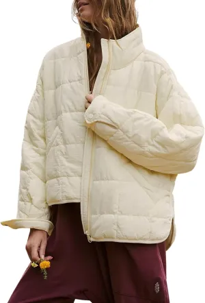 Esmeling Womens Baggy Lightweight Puffer Jackets Quilted Full Zip Packable Short Down Coat with Pockets