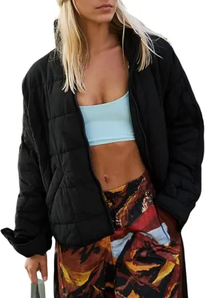 Esmeling Womens Baggy Lightweight Puffer Jackets Quilted Full Zip Packable Short Down Coat with Pockets