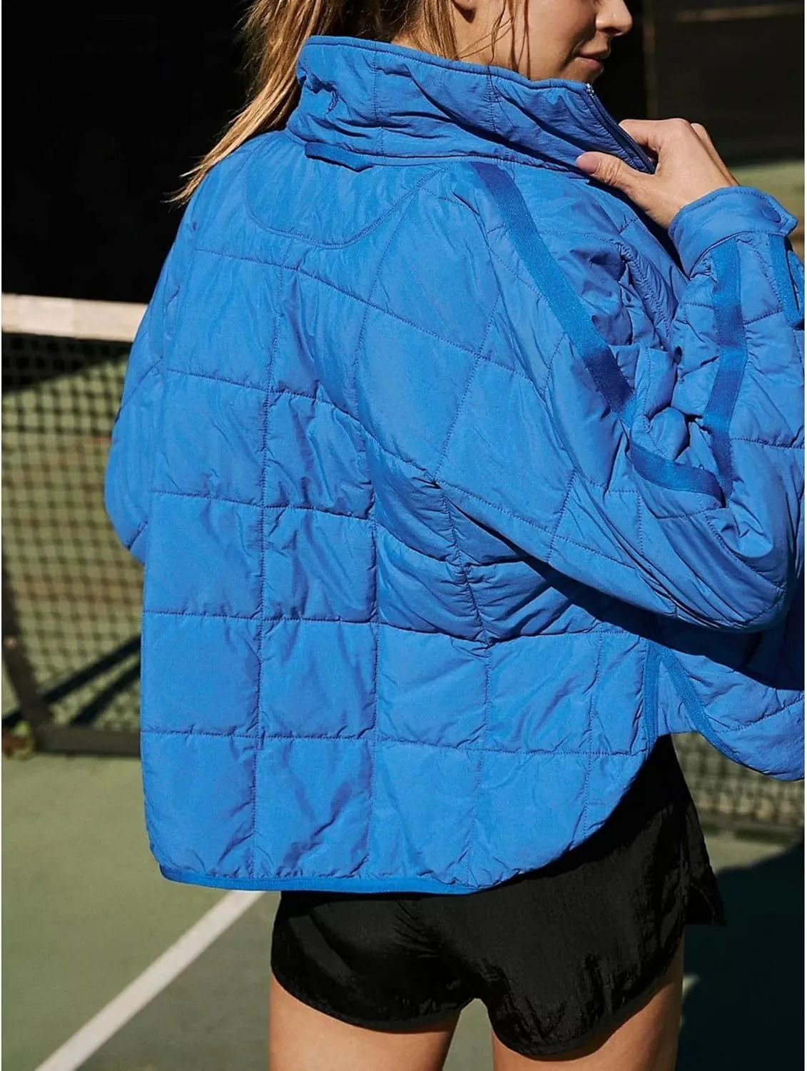 Esmeling Womens Baggy Lightweight Puffer Jackets Quilted Full Zip Packable Short Down Coat with Pockets
