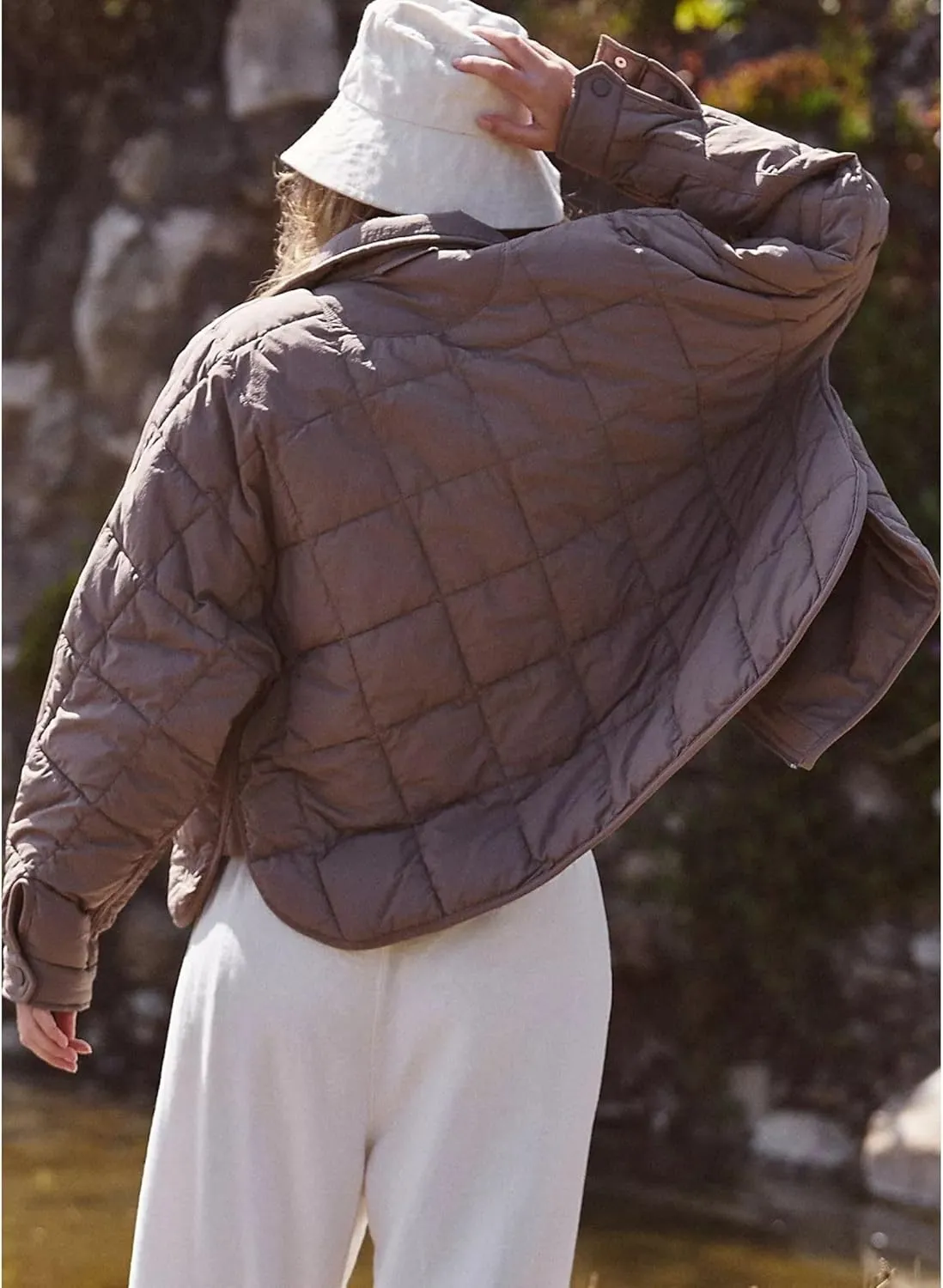 Esmeling Womens Baggy Lightweight Puffer Jackets Quilted Full Zip Packable Short Down Coat with Pockets