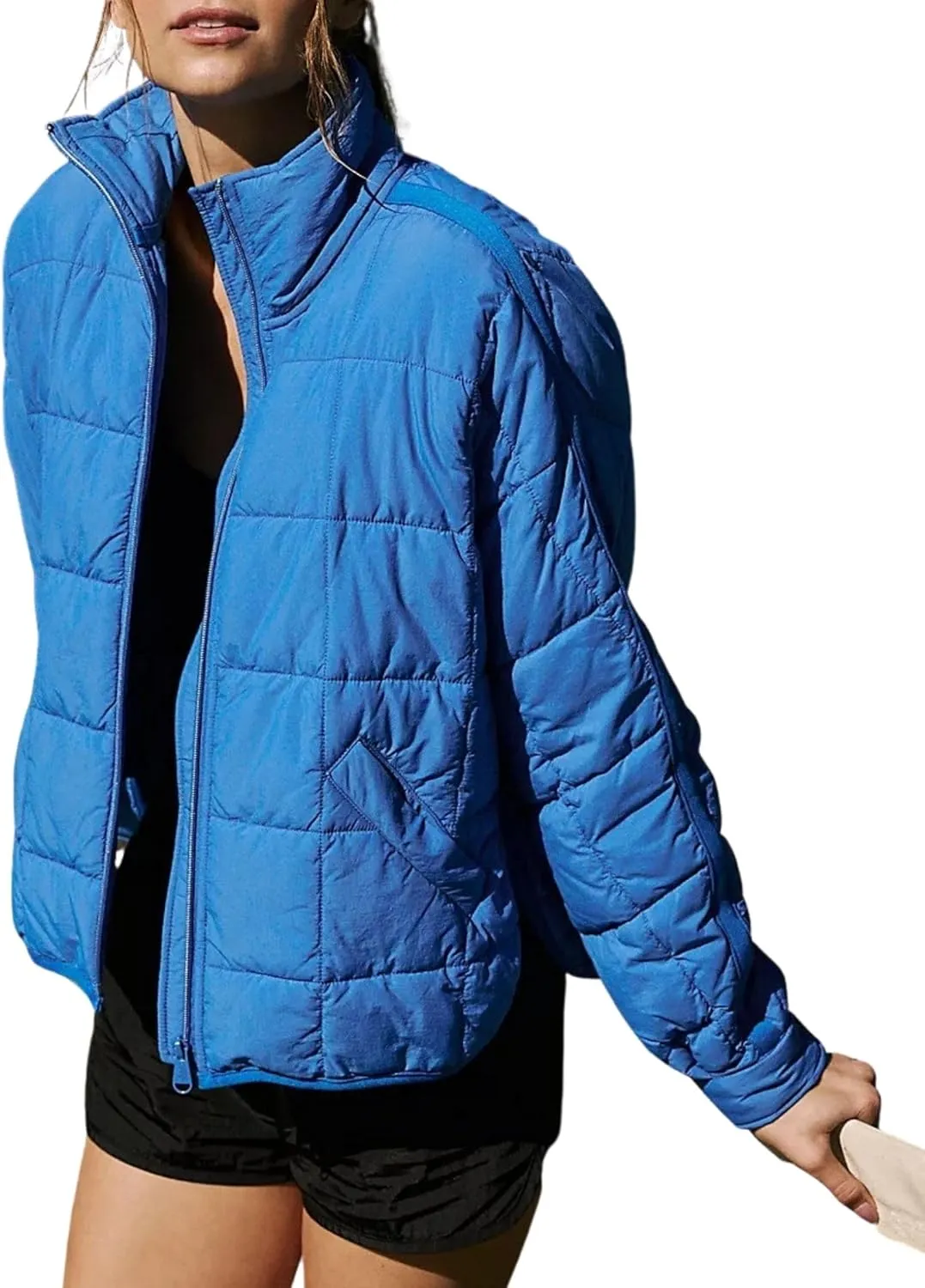 Esmeling Womens Baggy Lightweight Puffer Jackets Quilted Full Zip Packable Short Down Coat with Pockets