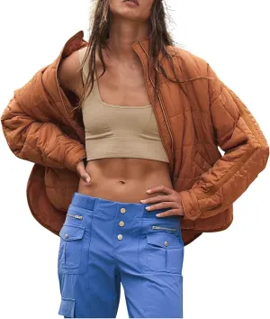 Esmeling Womens Baggy Lightweight Puffer Jackets Quilted Full Zip Packable Short Down Coat with Pockets