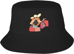 Fashionable Woman with A Shopping Bag Bucket Hat for Women Men Bucket Hats Summer Sun Hats Beach Travel Fishing Golf Cap Black