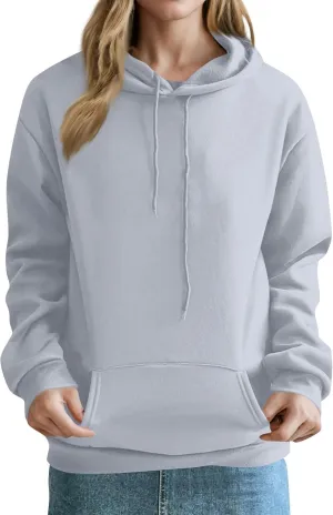 Fleece Hoodie Women Lightweight Drop Shoulder Oversized Sweatshirt Drawstring Casual Plush Workout Hoodies w/Pockets